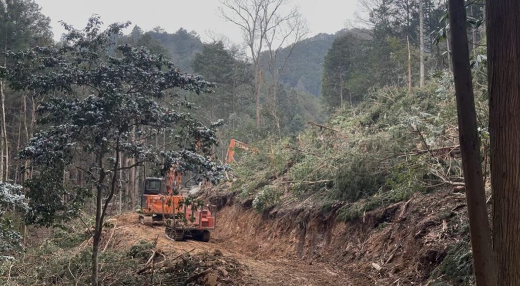 京都府南丹市美山町の現場で木材の搬出作業