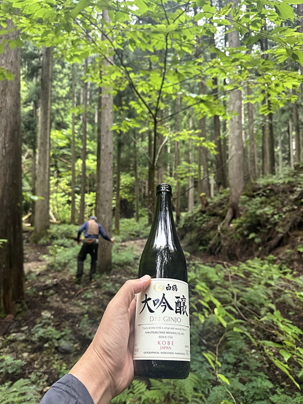 これから伐る木にお酒とお塩をまく